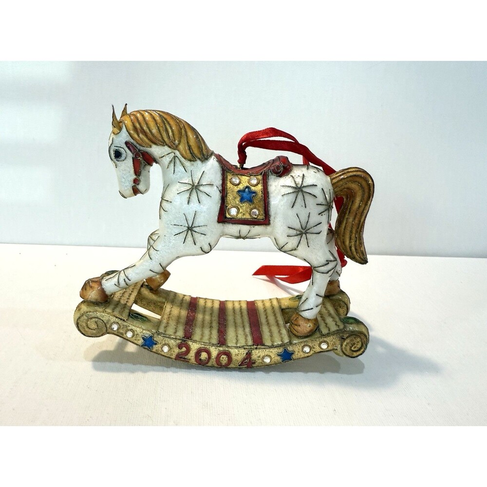 Vintage Gold Cloisonne Rocking Horse 2004 Ornament Christmas Victorian